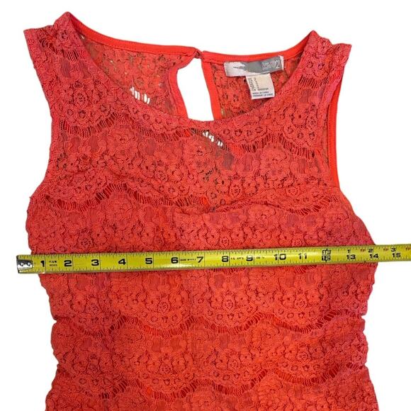 Woman's Forever 21 Floral Lace Drop Waist Pleated Dress Coral Size Small - Picture 5 of 5